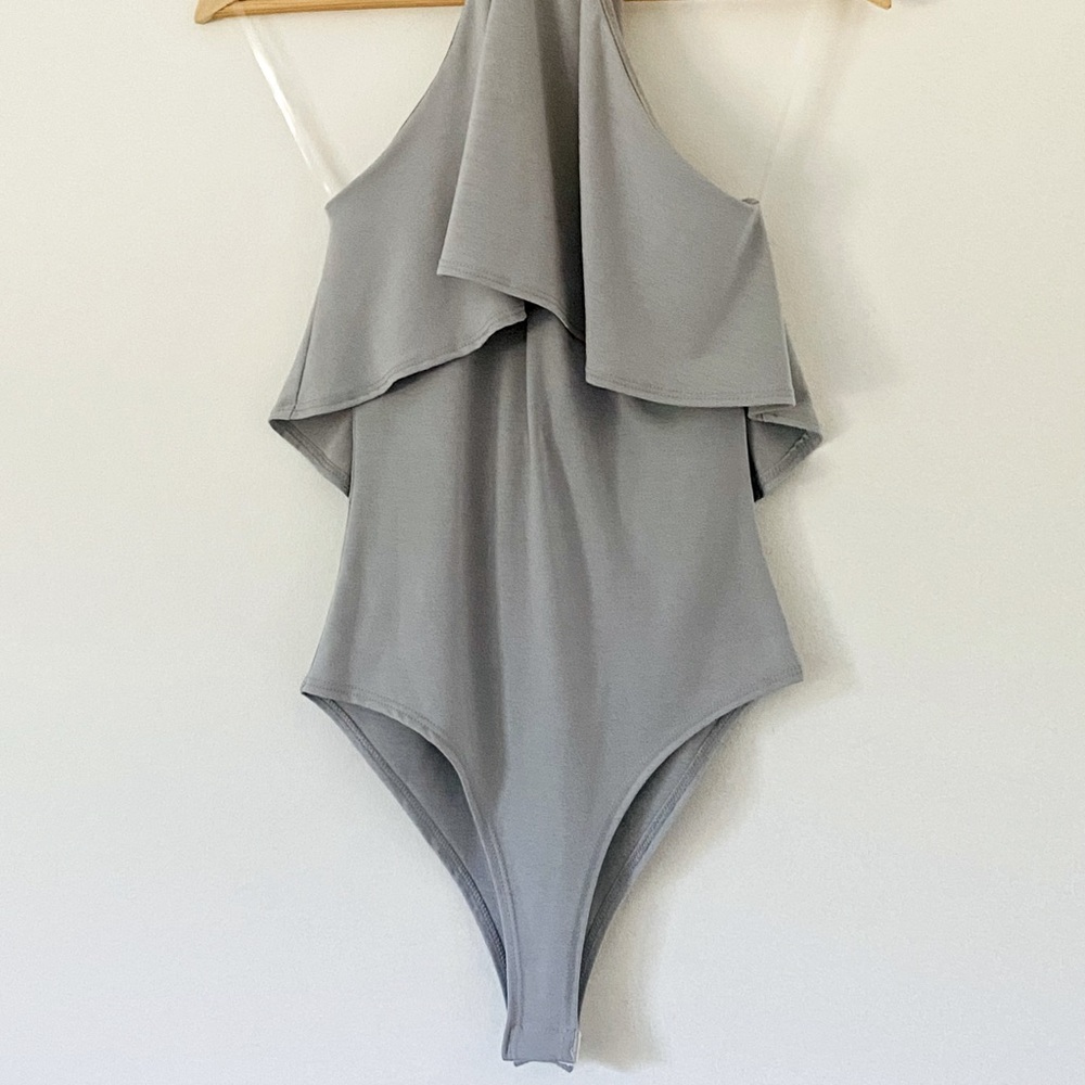 Bodysuit with Ruffles, Gray, Small